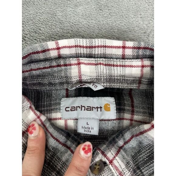 Carhartt Trumbull Plaid Long Sleeve Button Down Shirt Men's Size Large Gray - Picture 4 of 9